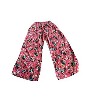 L'Amour Nanette Lepore Pink Floral Wide Leg Pull On Palazzo Pants Comfort Waist